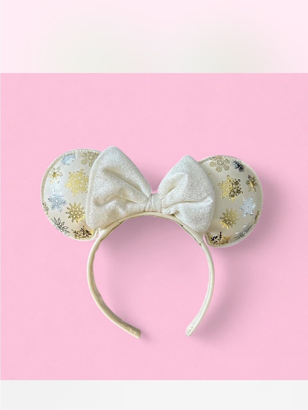 Disney Cream and Gold Snowflake Minnie Ears Headband